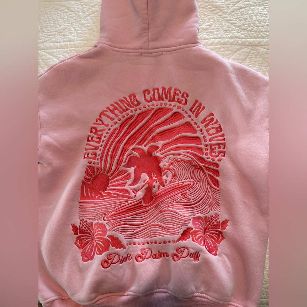 Pink Palm Puff hoodie size small